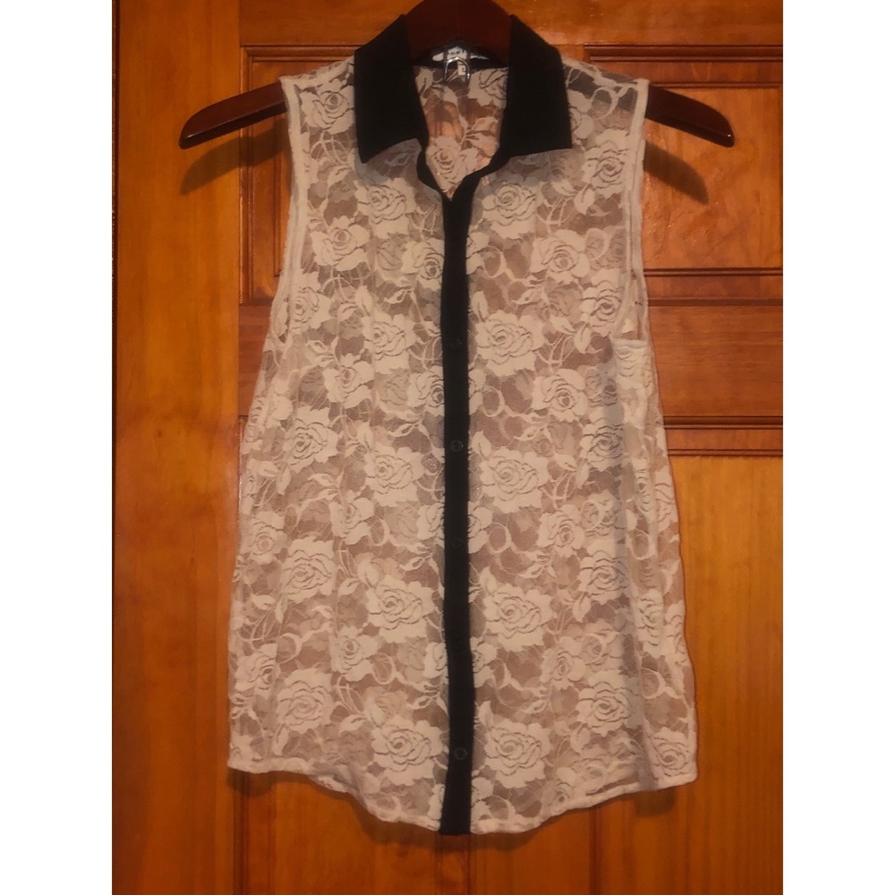 See through button down collared top